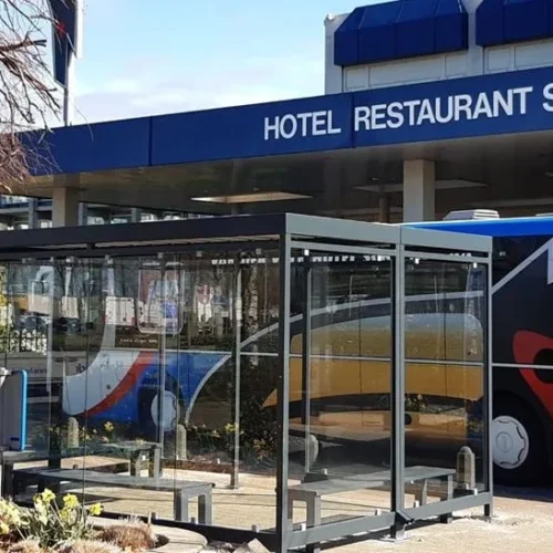 Rookoverkapping Myla 145 Rookoverkapping Myla 3×4 meter gemonteerd bij Hotel A4 in Amsterdam